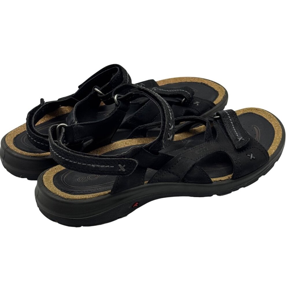 Ecco Black Leather Sandals Womens EU 40/US 9-9.5 Cork Hook Loop Outdoor Comfort - Picture 7 of 15